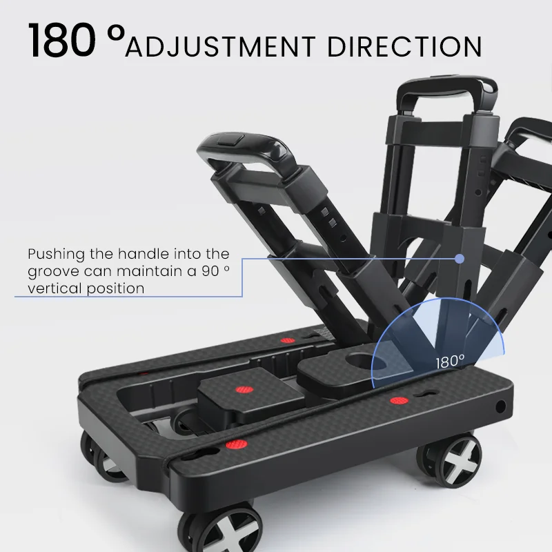 AIRAJ Folding Hand Truck Lightweight Dolly Foldable Luggage Cart with 4 Rotate Wheels, Utility Cart with Adjustable Handle
