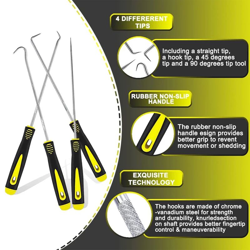 4 個ピックとフックセット車の自動車オイルシール/O リングシールガスケットピックフックプラーリムーバータイヤストーンクリーニング自動車メンテナンスツール