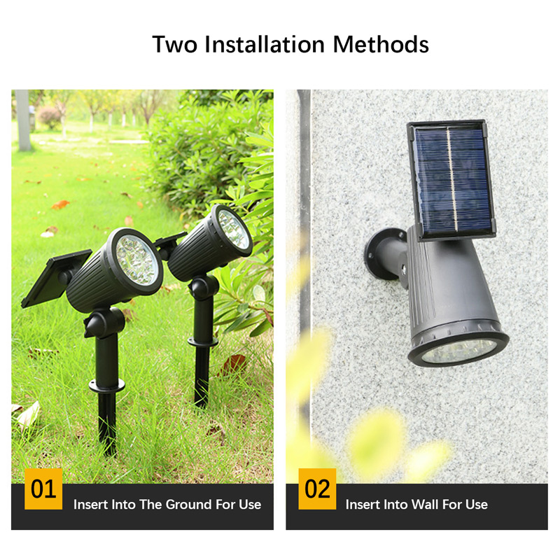 9LED Solar Spotlights Garden Waterproof IP65 Spot Lights Brightness Adjustable for Outdoor Backyard Driveway Lawn Decor Lighting