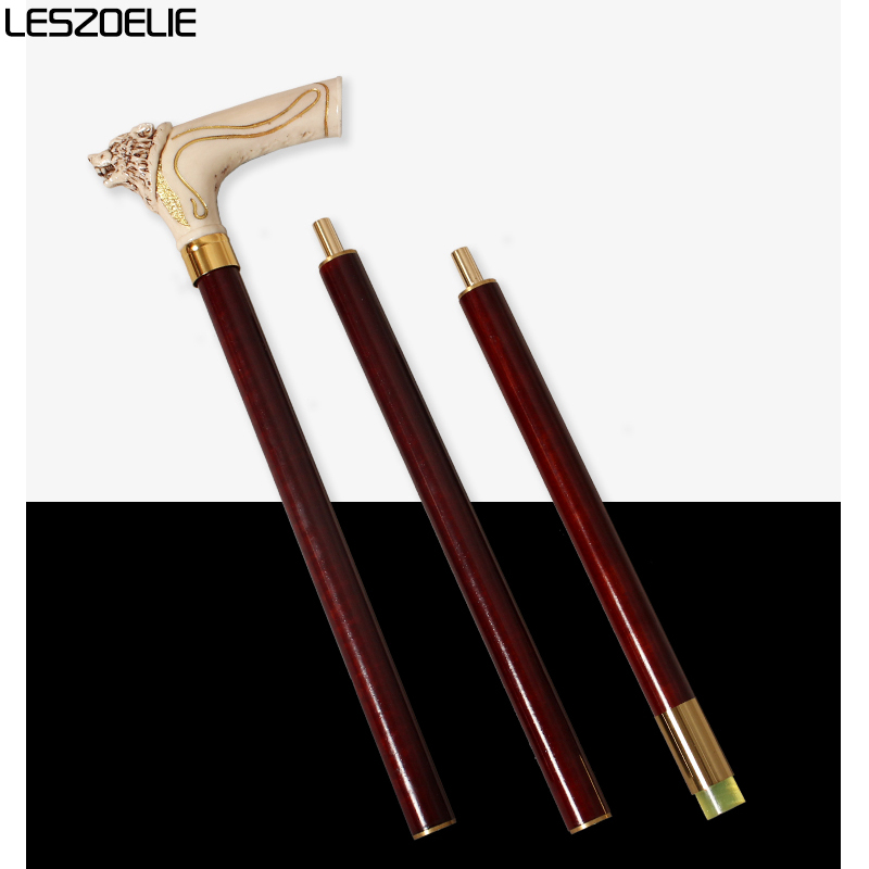 ไม้เท้าหัวหมาป่า96ซม. ลายทองไม้สำหรับเดินแฟชั่นผู้หญิงและผู้ชายไม้บีชของเยอรมันใช้ในงานเทศกาลปาร์ตี้ไม้เท้า