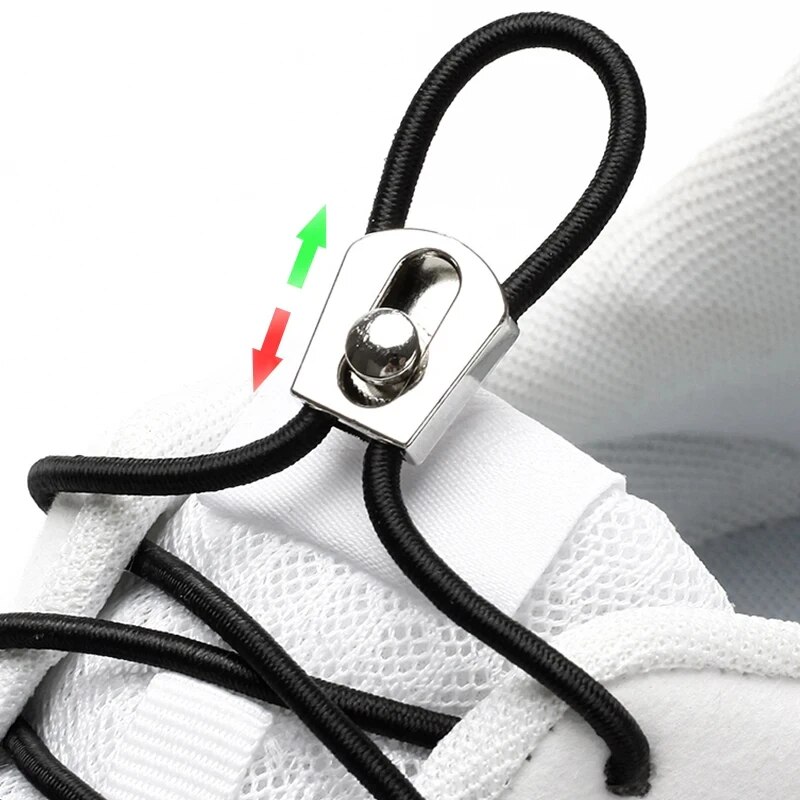 Lacci elastici Blocco scorrevole in metallo riflettente Senza cravatta Lacci per scarpe Rotondi Bambino Adulto Tempo libero Prendi una passeggiata Sneakers Laccio per scarpe pigre