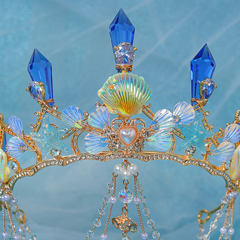 Cristal strass tiaras com borla e pérolas, coroa vintage, artesanal princesa rainha festa coroa, conchas novas