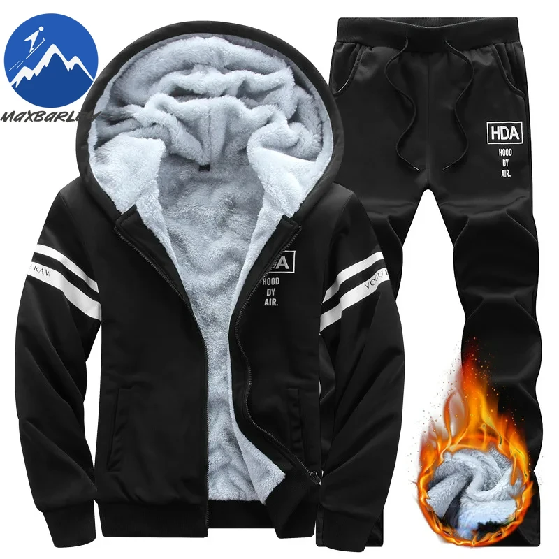 2025 große Winter Herren Casual Sport Plüsch Set Mit Kapuze Mantel + Hosen Koreanische Ausgabe Warme Dicke Zwei Stück Set Fleece kleidung Männer