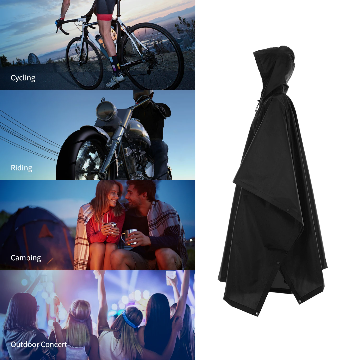 Capa de chuva militar 3 em 1, manga com capuz, poncho de chuva à prova d'água para motocicleta, acampamento, caminhadas, viagem, barraca de chuva