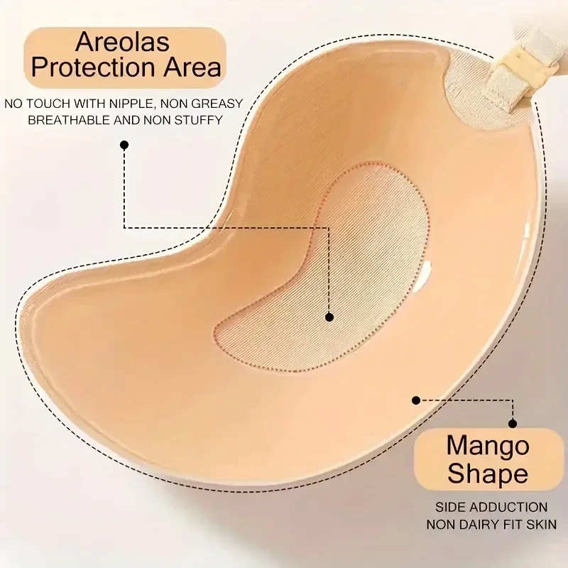 1-teilige unsichtbare unsichtbare Unterwäsche für Damen, Nubra-Brustpflaster, dreifarbig, hypoallergen, Mango-Cup-BH, Silikon, nicht fallend