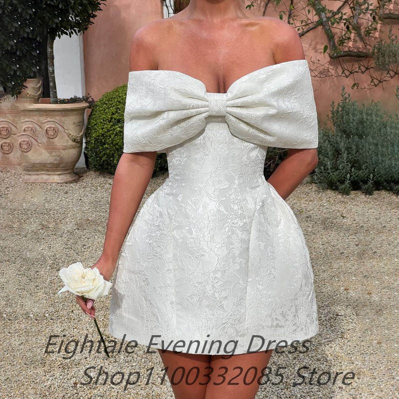 Mini Wedding Dresses 2025 Bohemian Bridal Gowns Lace Bow Wedding Dress Off Shoulder Short Simple Robe De Mariage Customized
