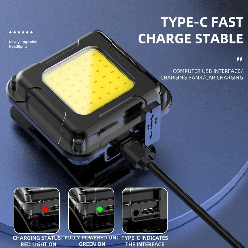 Nuevo Linterna frontal LED COB ultraligera resistente al agua recargable, minilinterna frontal para exteriores, 5W