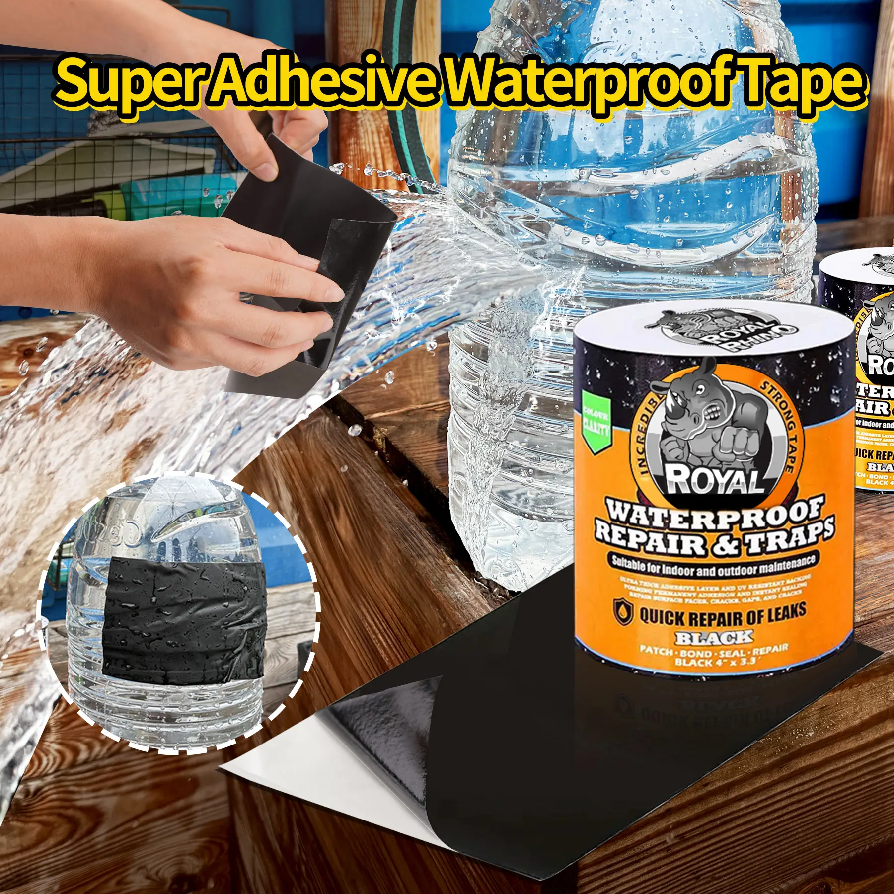 Cinta impermeable para reparación de fugas, cinta selladora resistente para piscina, techo, tuberías, tienda, lavabo, parche impermeabilizante instantáneo