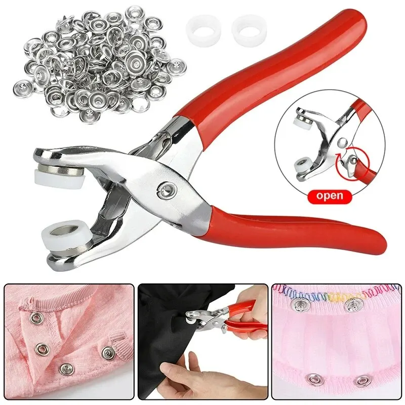 400 PCS PRONG แหวน 9.5 มม.หัวเข็มขัดปุ่มโลหะสีคีมปุ่ม Snap Claw DIY ชุดมือความดัน Plier Rivet BUCKLE เย็บเครื่องมือ