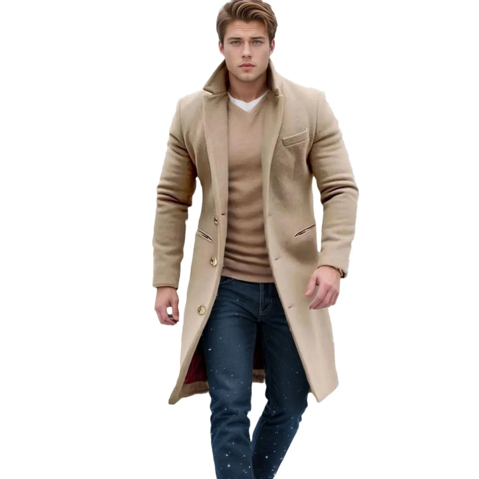 Abrigo cortavientos informal elegante para hombre para otoño e invierno, botón de Color sólido, abrigo de estilo medio a largo de manga larga S-XXXL