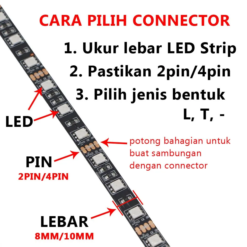 5PCS 4 Pin 8MM 10MM LED Strip Connector T/L Shape Free Welding for RGB SMD 5050 2835 LED Strip Light Connector