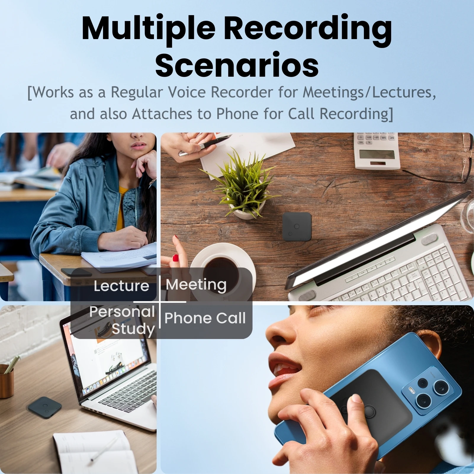 AI-Powered Voice Recorder and Call Recorder with Speech-to-Text & Summarization, Supports 100 Languages, 64GB Storage