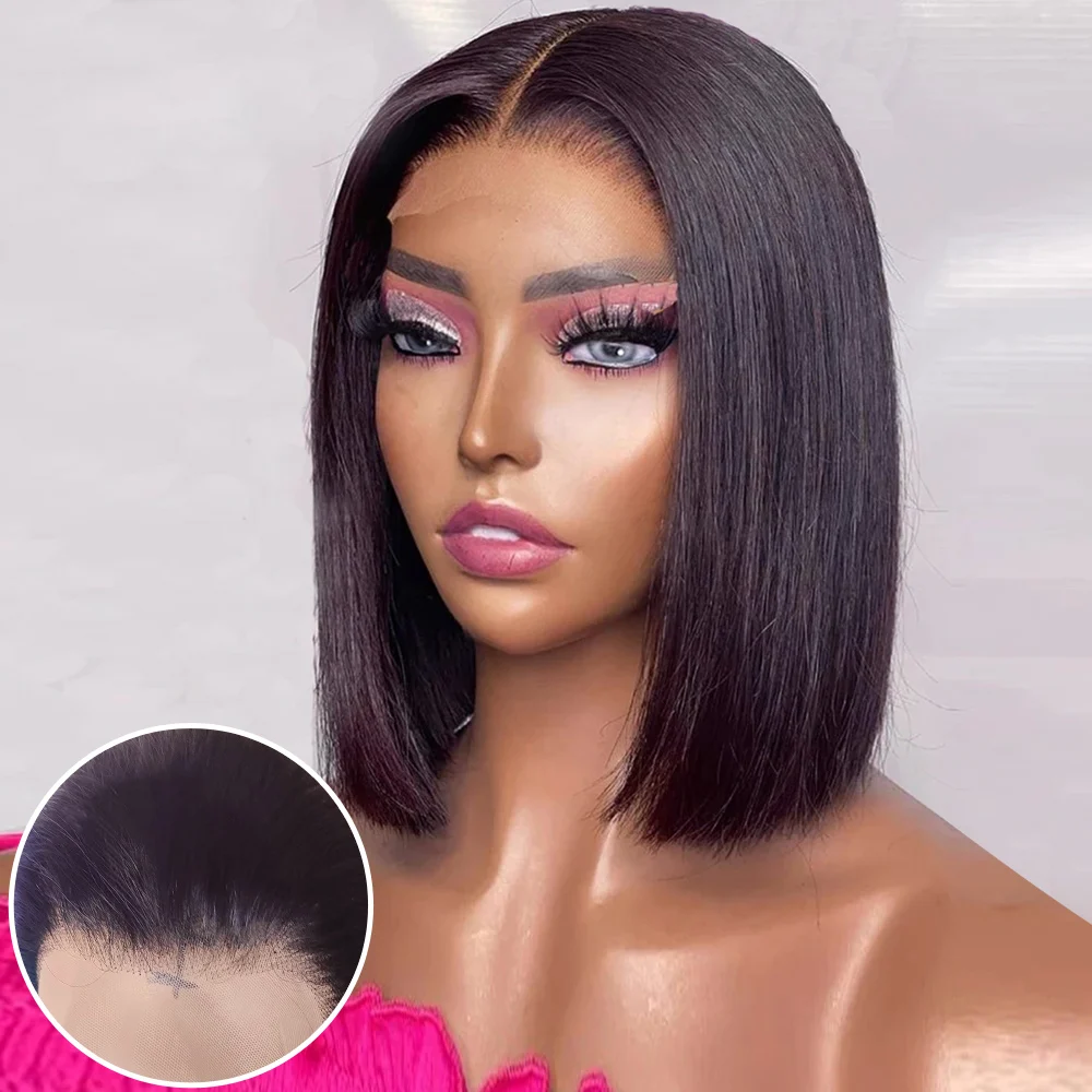Perucas sem cola wear & go frente do laço perucas de cabelo humano para as mulheres 8-18 Polegada brasileiro em linha reta curto bob 13x4 laço frontal peruca real