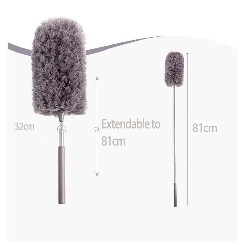 Retractable Duster สแตนเลสยาวแปรงปัดฝุ่นรถเครื่องมือทําความสะอาดในครัวเรือนไมโครไฟเบอร์ฝุ่นไก่ Feather