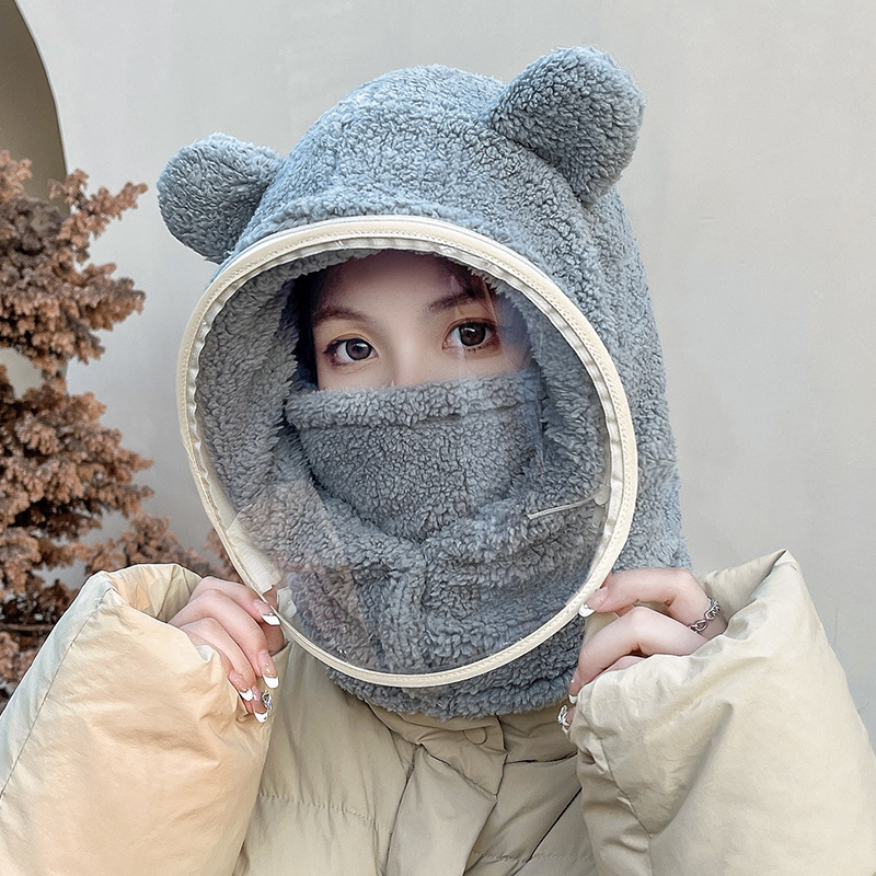 Gorro con máscara para niños y adultos, bufanda con dibujos animados, gorro cálido de lana, 2 piezas, gorros dobles para niños, Otoño e Invierno