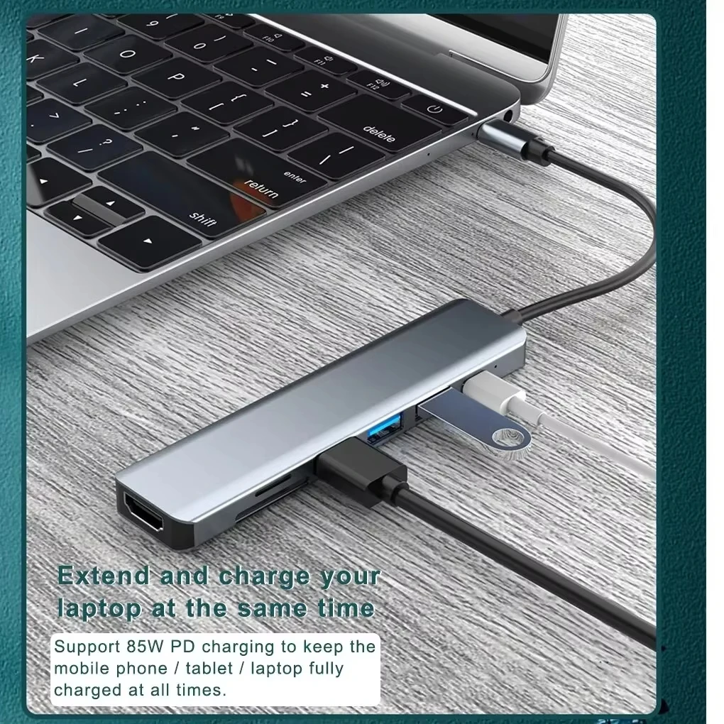 7-in-1 USB C Docking Station 4K HDMI-kompatiblen Adapter USB 3,0 HUB TYP C zu HDMI PD 87W USB C Splitter für Laptop Macbook Pro