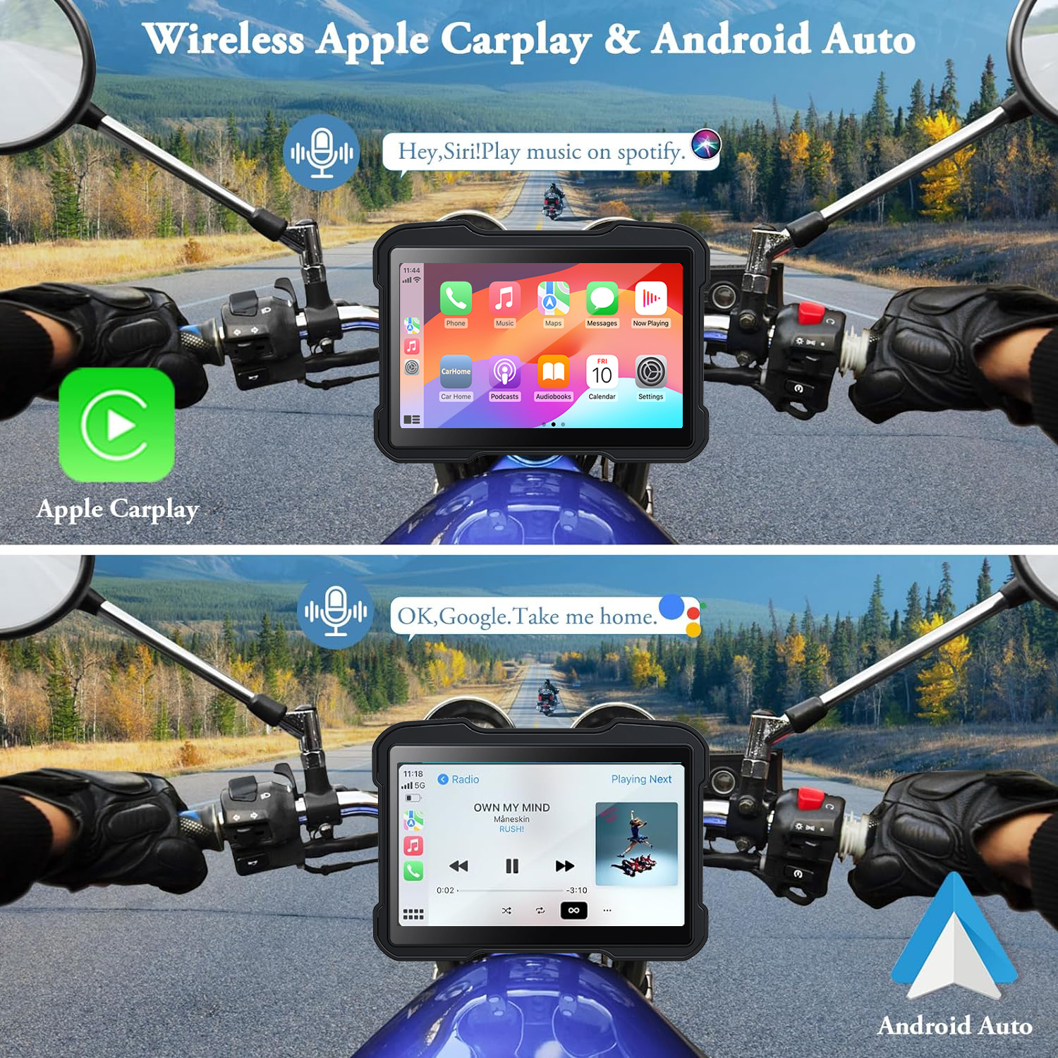 5 "インチオートバイポータブルナビゲーション GPS ワイヤレス Carplay Android 自動表示画面 IPX7 防水モトモニター WIFI
