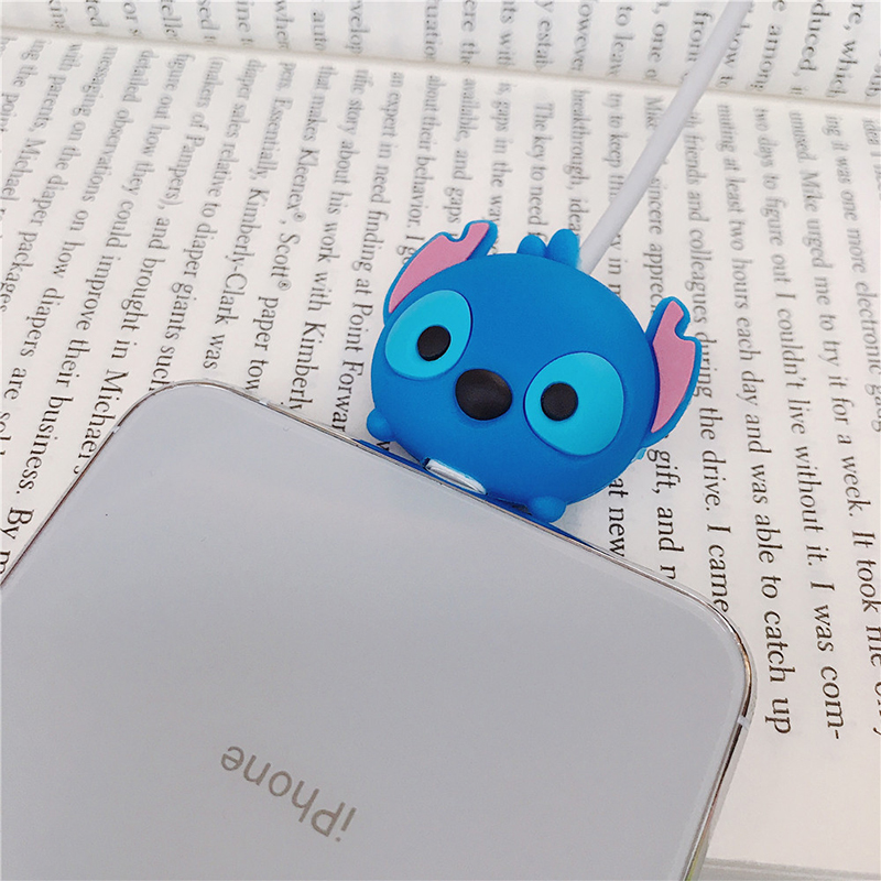 Protector de Cable de cargador de dibujos animados de Mickey de Disney Stitch para IPhone, cubierta de protección de cabeza de línea de datos Usb, accesorios DIY, regalos