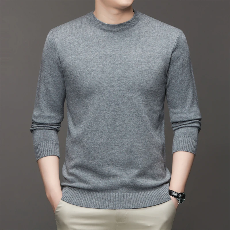 7-kleuren herensweater met ronde hals en lange mouwen, effen kleur, zachte, warme en comfortabele top met basis