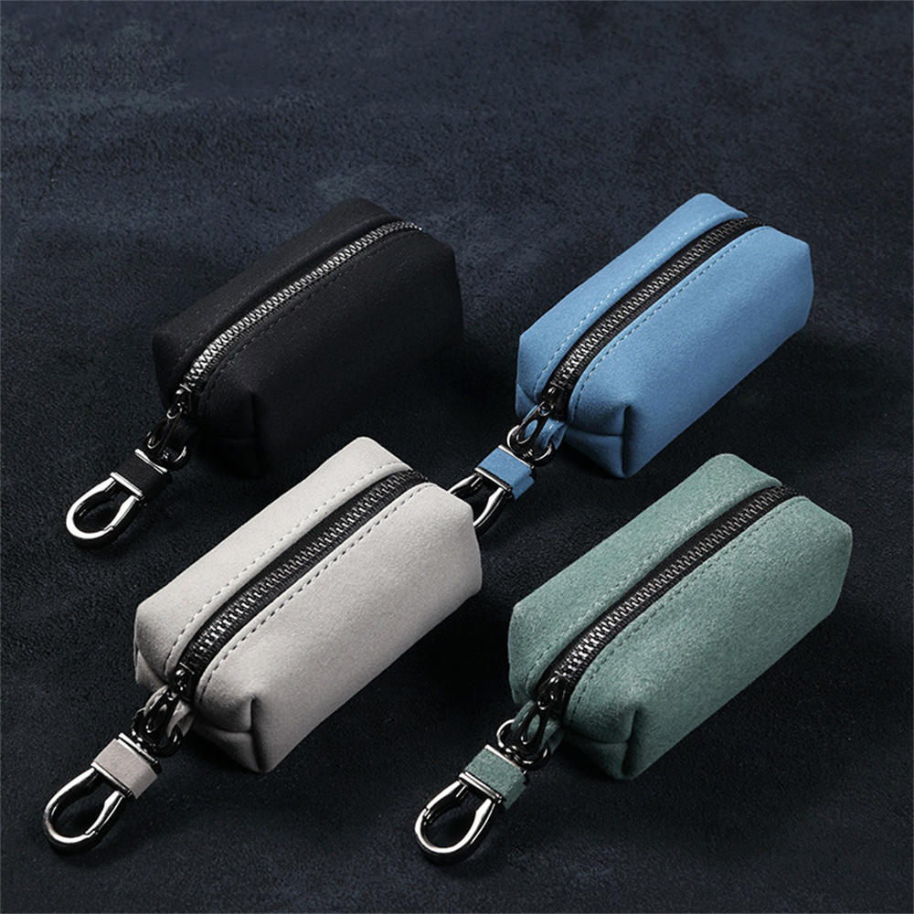 Portable Keychain Wallet for Men Women Large-Capacity Double Zipper Key Pouch Bag Suede Leather Key Case Unisex Coin Purse