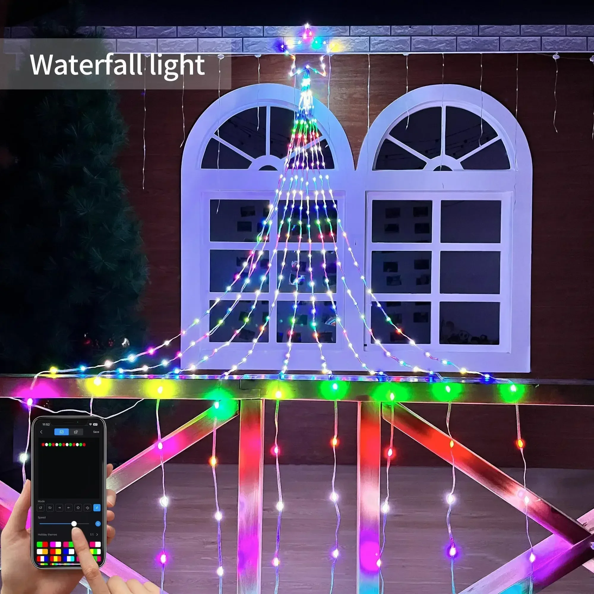 5M X9pcs DIY Wasserfall Stern Topper Led Weihnachten Baum String Licht RGB IC Smart APP Steuerung Outdoor wasserfall Fee Licht String