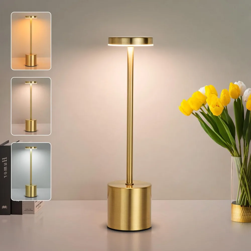 Rechargeable LED Table Lamp-Cordless USB Desk Light,3-Level Brightness,Metal Base,Portable for Restaurant Outdoor Office Bedroom