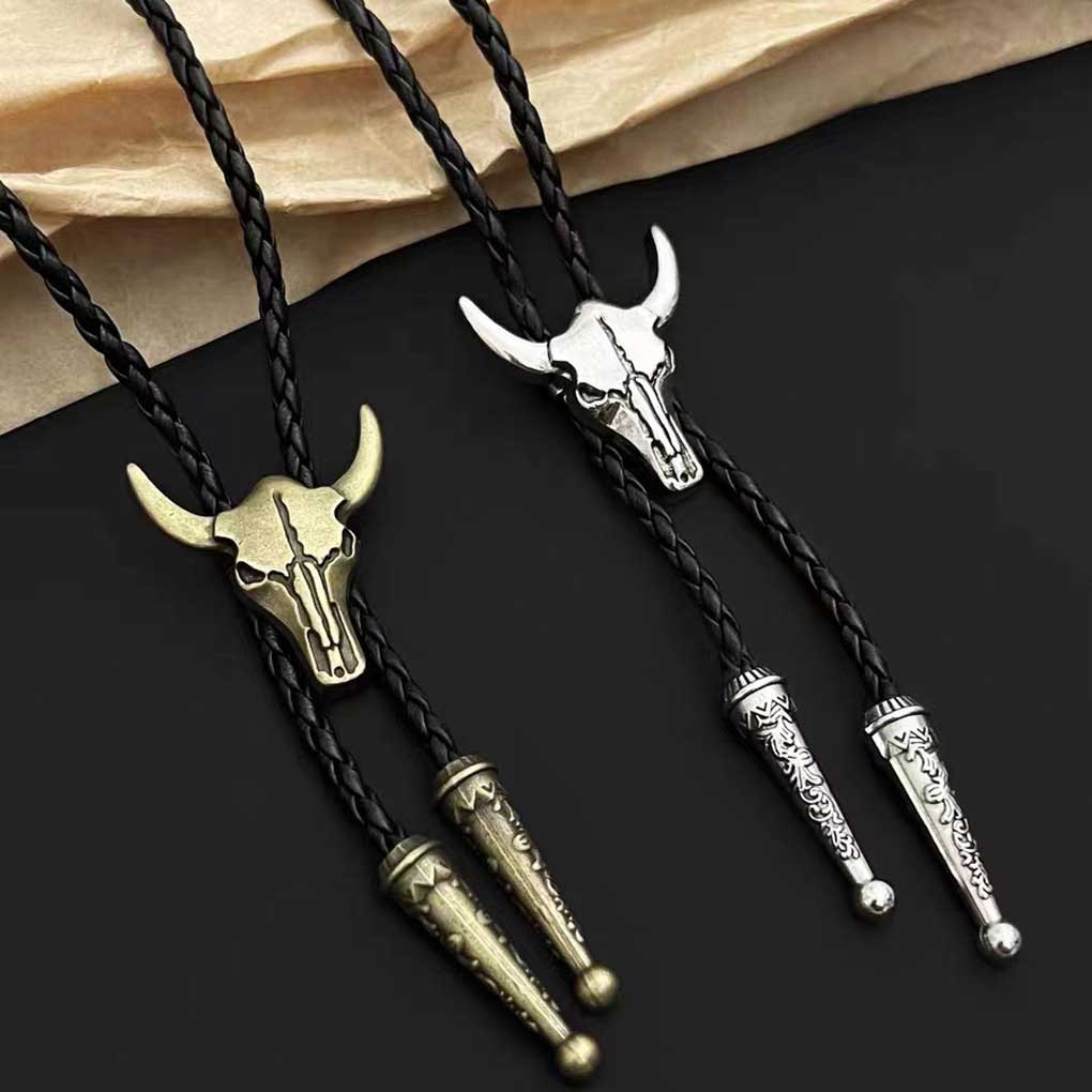 Corbatas doradas para hombre, accesorio de ropa de vaquero americano, corbata ajustable con cabeza de toro, collar con colgante de corbata de bolo de vaquero occidental