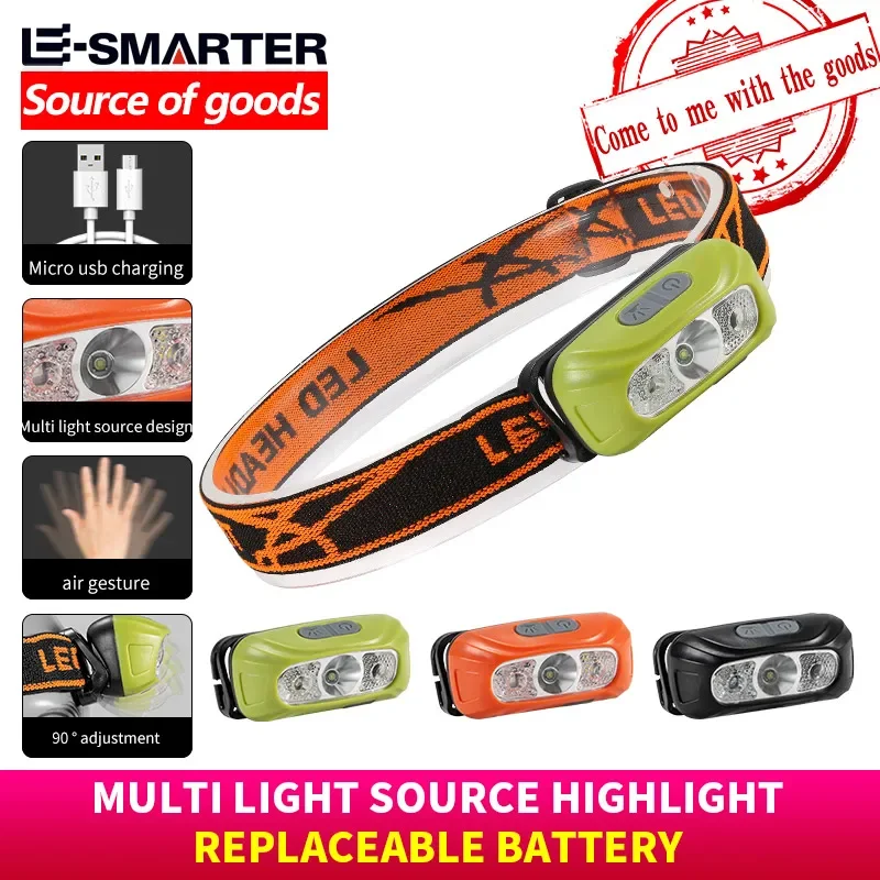 Mini lampada frontale portatile con sensore LED forte torcia frontale ricaricabile USB per pesca notturna fari da campeggio lanterna anteriore