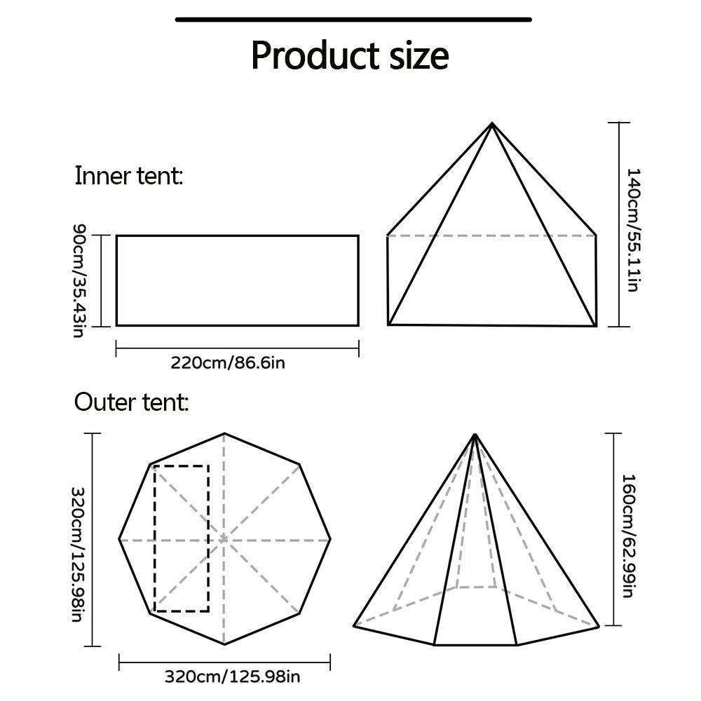 Tienda individual piramidal para exteriores con chimenea, refugio portátil impermeable de dos pisos para acampar