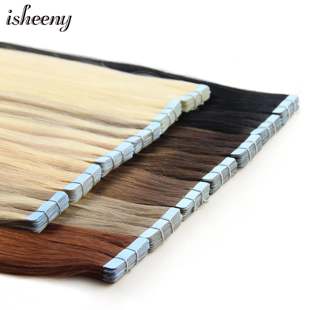 Fita nas extensões, extensão natural européia do cabelo de Isheeny humano, trama do plutônio da pele, preto e marrom, 14 "-24"