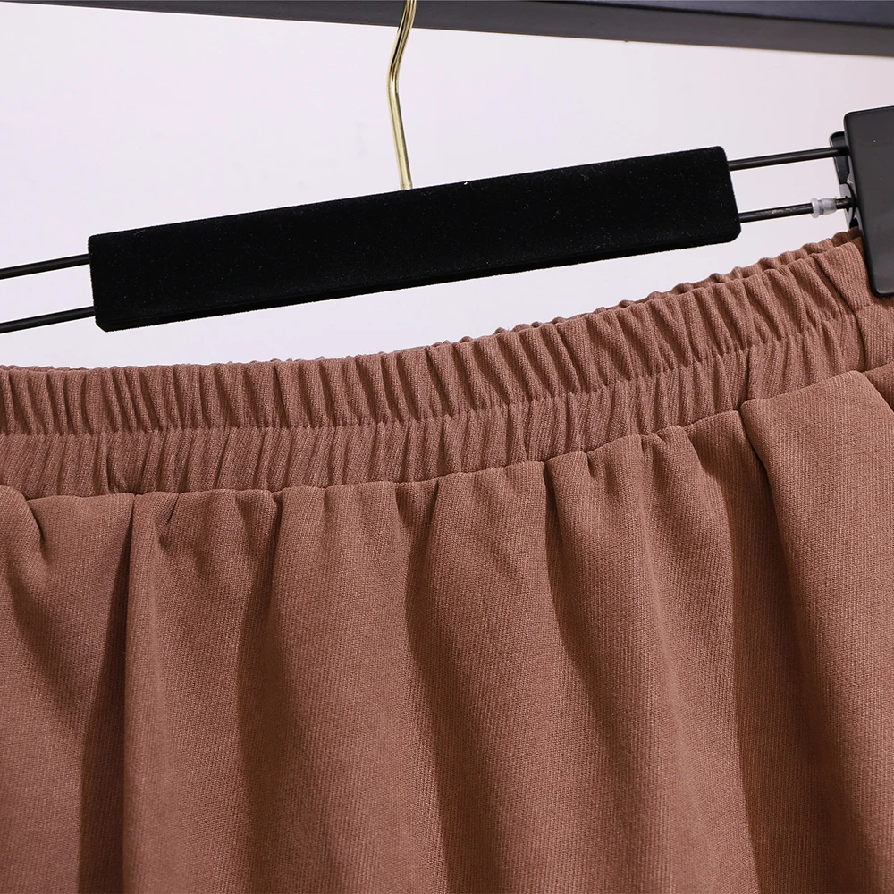 Saia de tecido de poliéster casual feminino, plus size, monocromática, simples design combinando, solto confortável, apuramento especial, outono