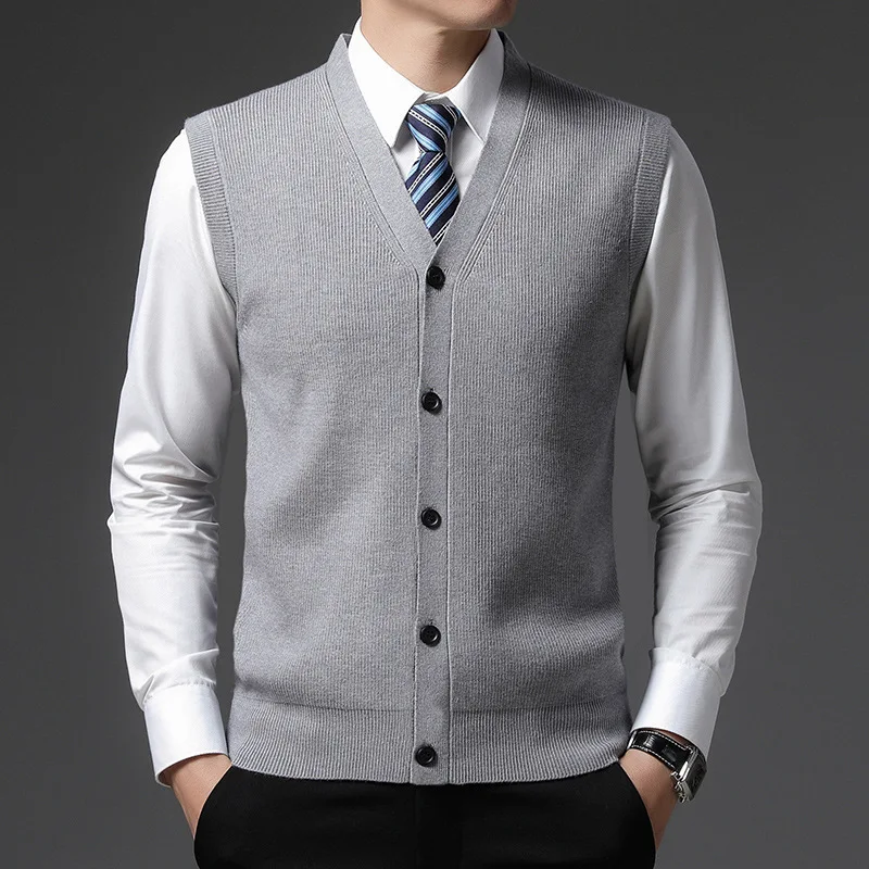 Suéter de punto de invierno para hombre, chaleco de lana todo en uno de Color sólido para hombres jóvenes, cárdigan, ropa superior para hombres