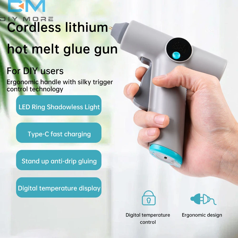 25W Digital Display Wireless Lithium Electric Hot Melt Glue Gun Type C With 22pcs Glue Stick DIY Household Hand Craft Tools