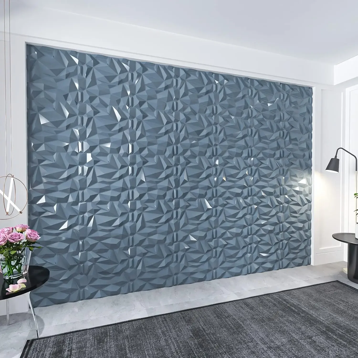 (Envío gratis) pared de PVC con diamante 3D dentado a juego, negro mate, para decoración interior residencial y comercial