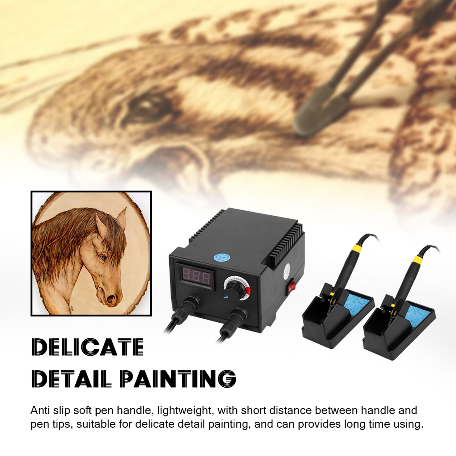 ชุดเครื่องมือเผาไม้ 100W Woodburner ปรับได้ 0-650 ℃ ชุดเครื่องปากกา Pyrography การเผาไหม้ไม้ หัวแร้งไฟฟ้า