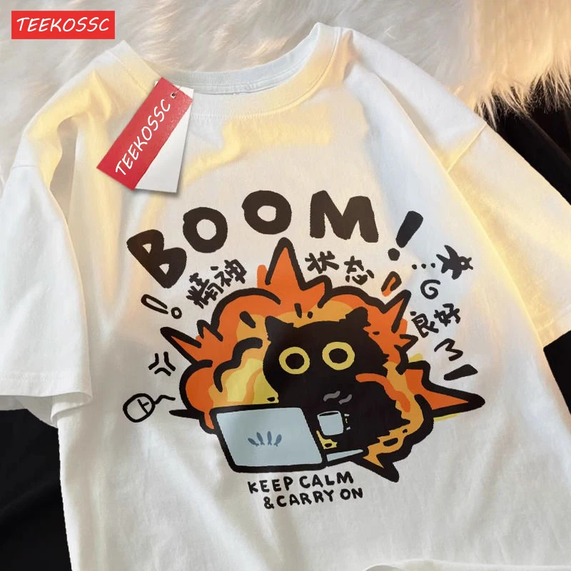 Camiseta de manga corta de algodón puro Good Mental State para hombres y mujeres, novedad de verano 20224, ropa holgada informal con dibujos animados, Top de gran tamaño