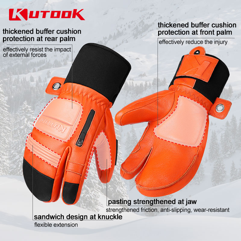 Kutook luvas de esqui de inverno luvas de couro de pele de cabra 3m thinsulate luvas de snowboard térmicas quentes luvas de esqui à prova dwaterproof água das mulheres dos homens