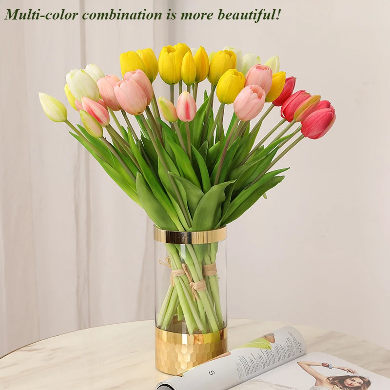 5 uds flores artificiales tulipán suave flor falsa tacto Real hogar jardín mesa decoración de boda simulación ramo de tulipanes de 5 cabezas