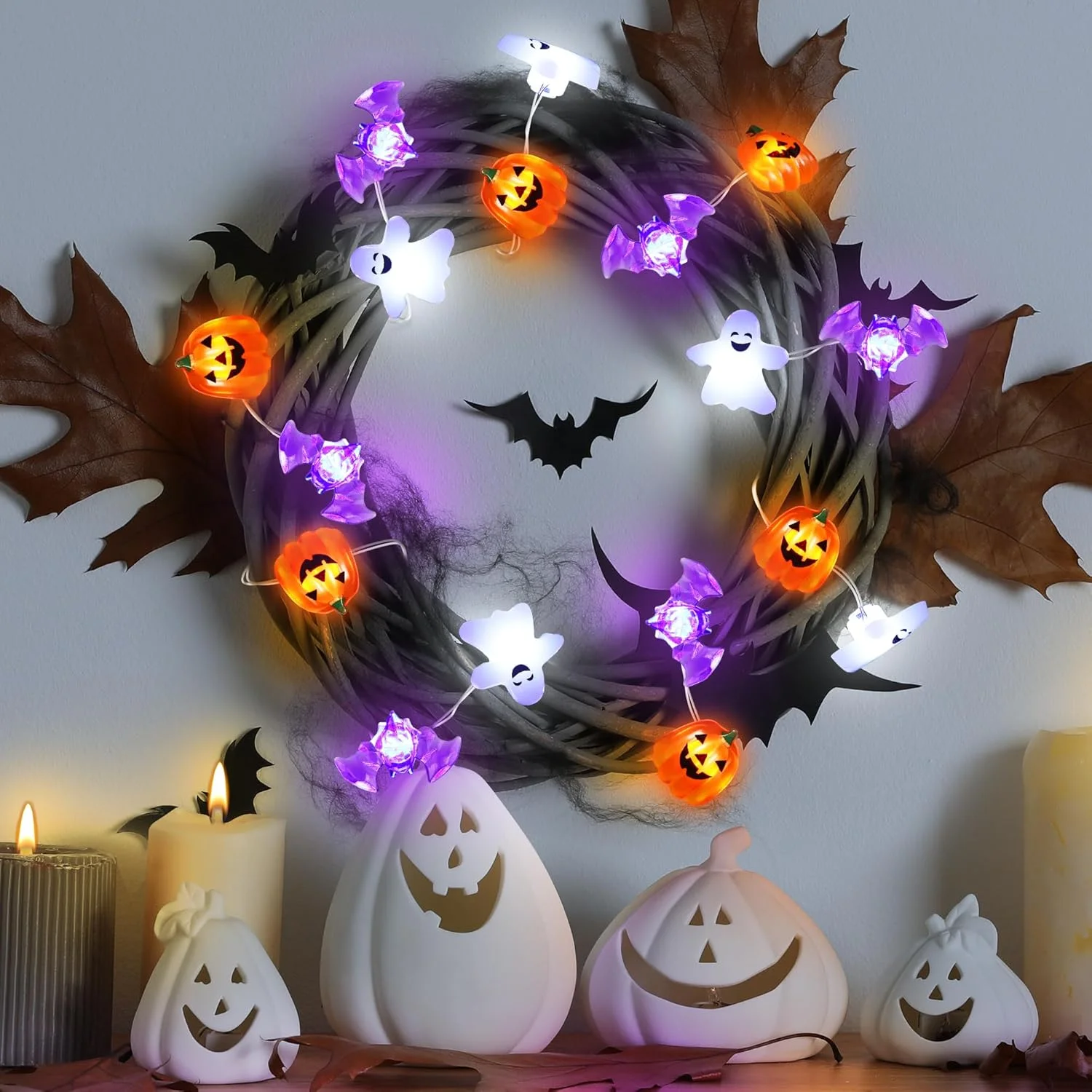 1 PC 20/30 LED ฮาโลวีนทองแดงสายไฟ String Light MINI Ghost ฟักทองค้างคาว Fairy โคมไฟสําหรับ Home Halloween PARTY เทศกาลตกแต่ง