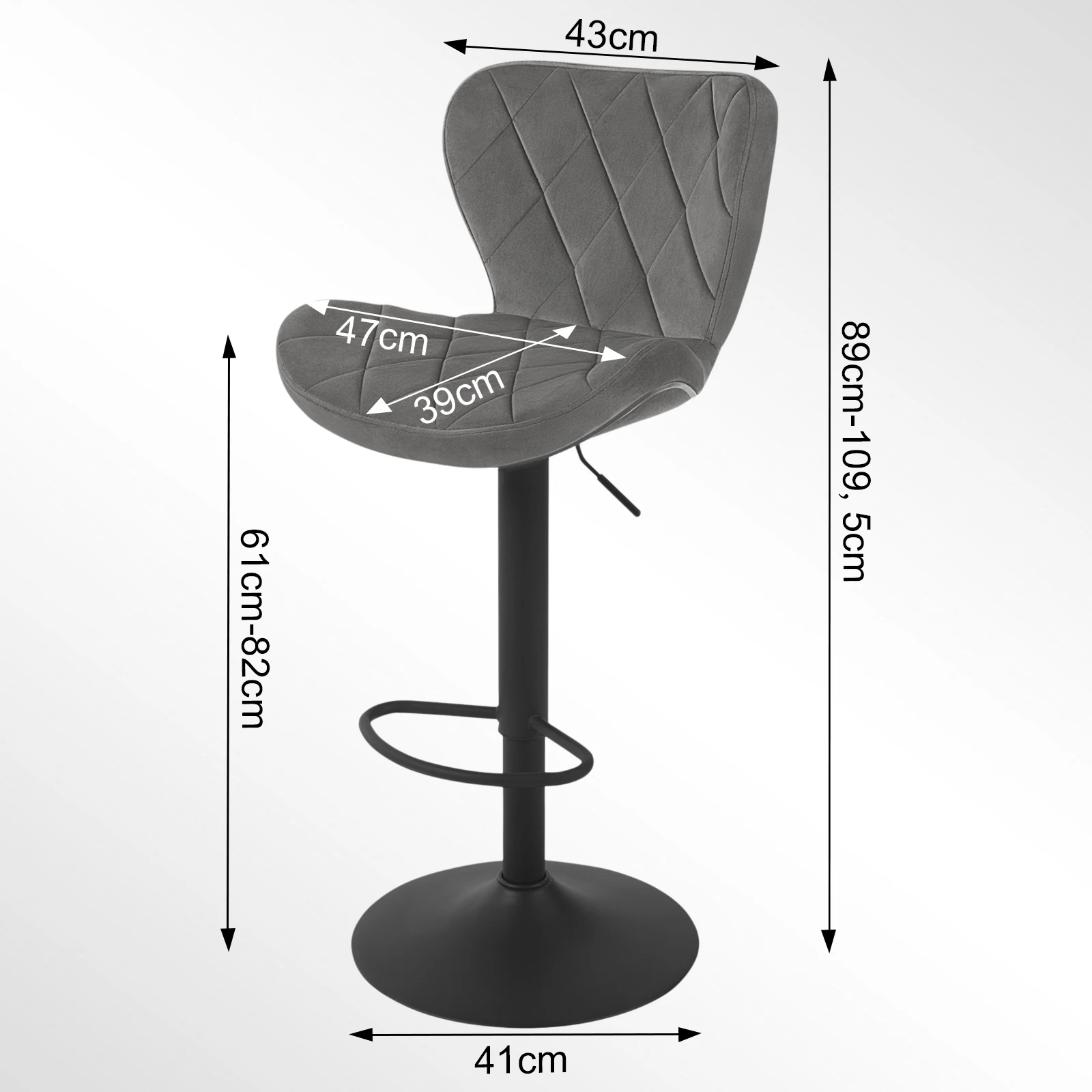 WOLTU 1 x ergonomischer Barhocker, höhenverstellbarer drehbarer Thekenhocker mit Rückenlehne, Fußstütze, Kunstleder/Samtstuhl für Bistro