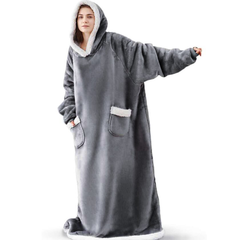 Inverno hoodies moletom grosso quente velo gigante tv oversized wearable cobertor com mangas de flanela cobertor com capuz