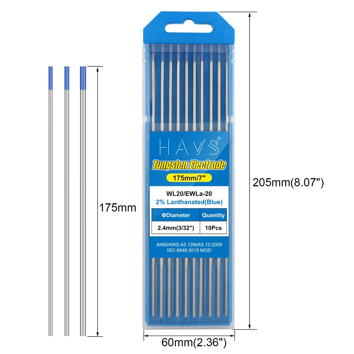Professional Tungsten Electrodes TIG Welding Rods 175mm/7" 1.0 1.6 2.4 3.2mm WL20 WT20 WC20 WL15 WZ8 WP WR Low Temperature