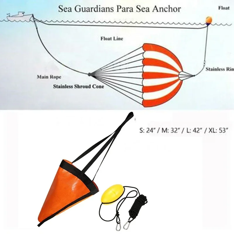 24/32/42/53 ''mar drogue âncora flutuador caiaque marinho deriva barco a remo freio de pesca barco salva-vidas âncora iate tração corda bóia bola