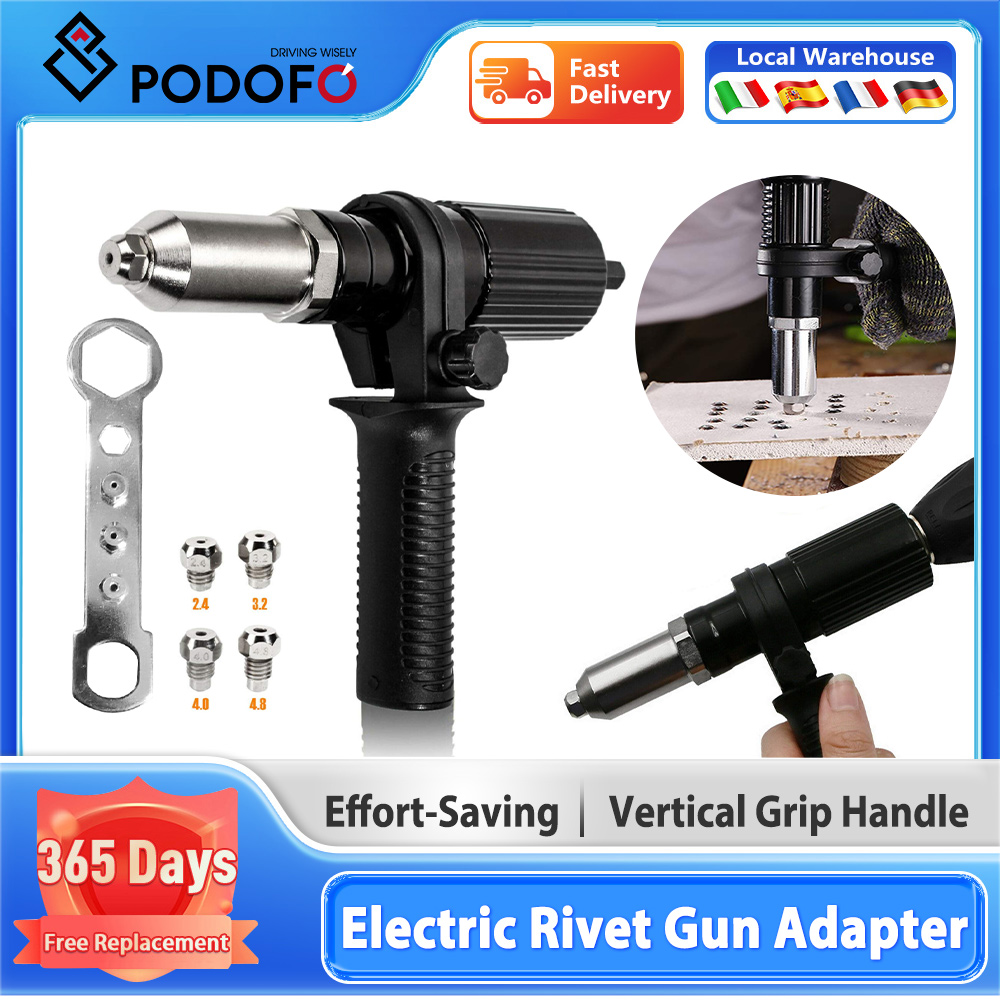Podofo-Elétrica Rivet Gun Broca Adaptador, Conector de Conversão Sem Fio, Nut Gun Bit, 2.4-4.8mm, Ferramenta Bico