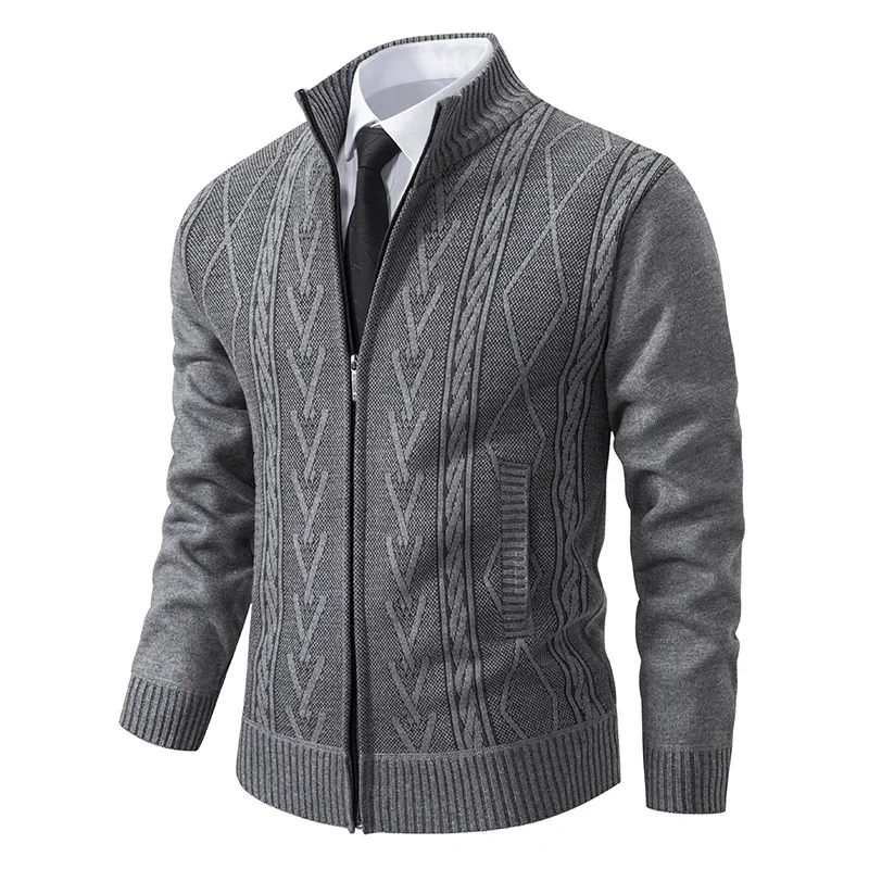 Herren Langarm Strickoberteil Samt Wärme Lässige Herbst Winter Mode Stehkragen Multifunktionsjacke