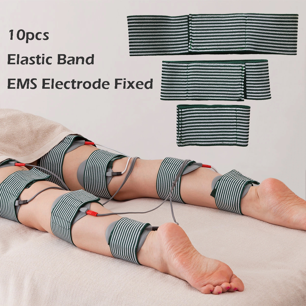 Almohadilla de electrodo de silicona conductora de microcorriente, banda elástica de fijación, tira elástica ajustable para parche Electro EMS, 10 Uds.