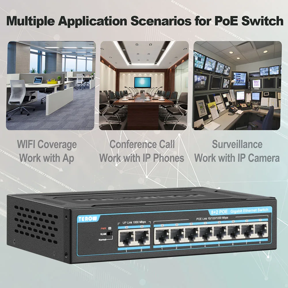 TEROW-conmutador POE de 8 puertos Gigabit Swich POE 6, 4 puertos, 1000Mbps, conmutador Ethernet, divisor de red, concentrador RJ45 para enrutador Wifi, cámara IP
