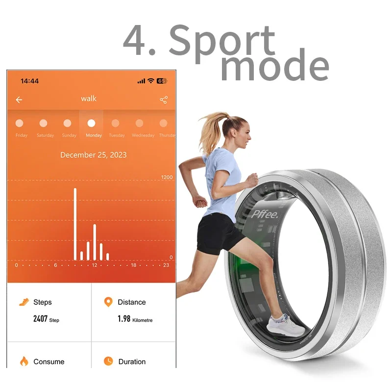 Pffee แหวนสแตนเลสสําหรับผู้หญิงผู้ชายเครื่องประดับแหวนสมาร์ท App กีฬาสุขภาพ Tracker Heart Rate เลือดออกซิเจน Monitor