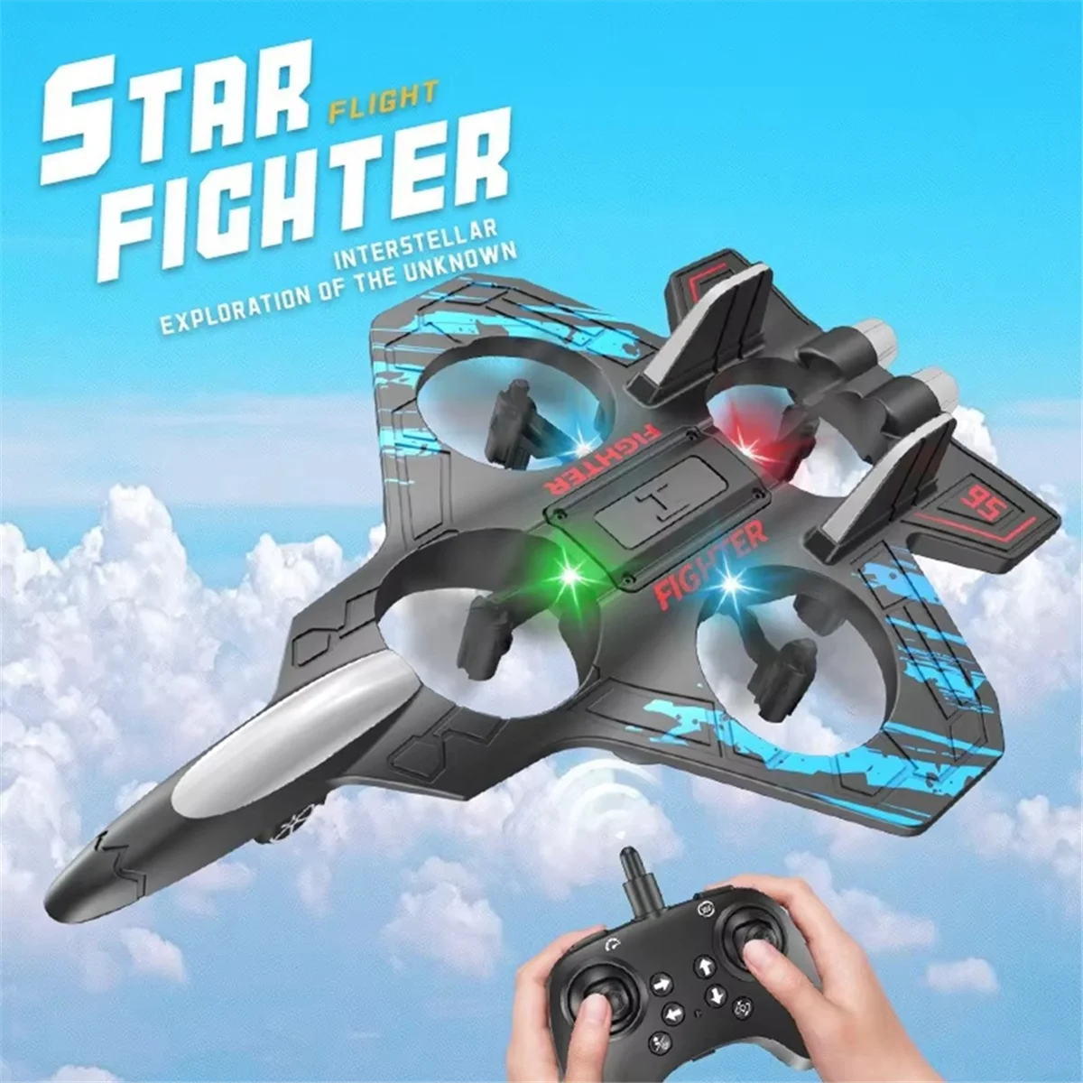 BAAU RC Avião 2.4G Aeronave de Controle Remoto Seis Espuma EPP com LED Interior e Exterior Brinquedo Voador Simples Presente para Crianças Azul