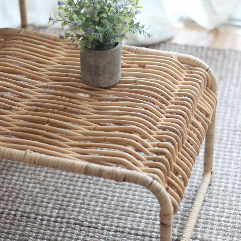 Mesa de café do Rattan do estilo nórdico, sala de estar, varanda, natural, simples, mesa lateral de vime, mesa retangular
